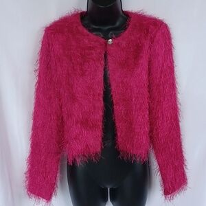 Jessica Howard Cropped Hot Pink Fuzzy Bolaro size S